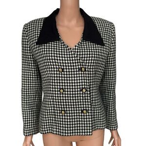 Amanda Smith Petites Blazer Jacket Black White Houndstooth 100% Wool Flipz Sz 10